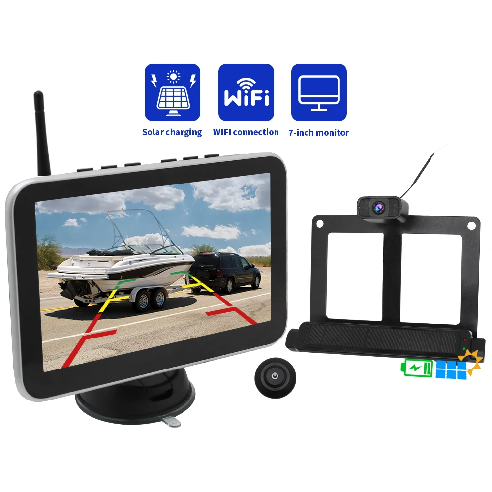 

Solar Wireless Backup Camera HD Night Vision US License Plate Waterproof Rear View Reverse Parking Monitor