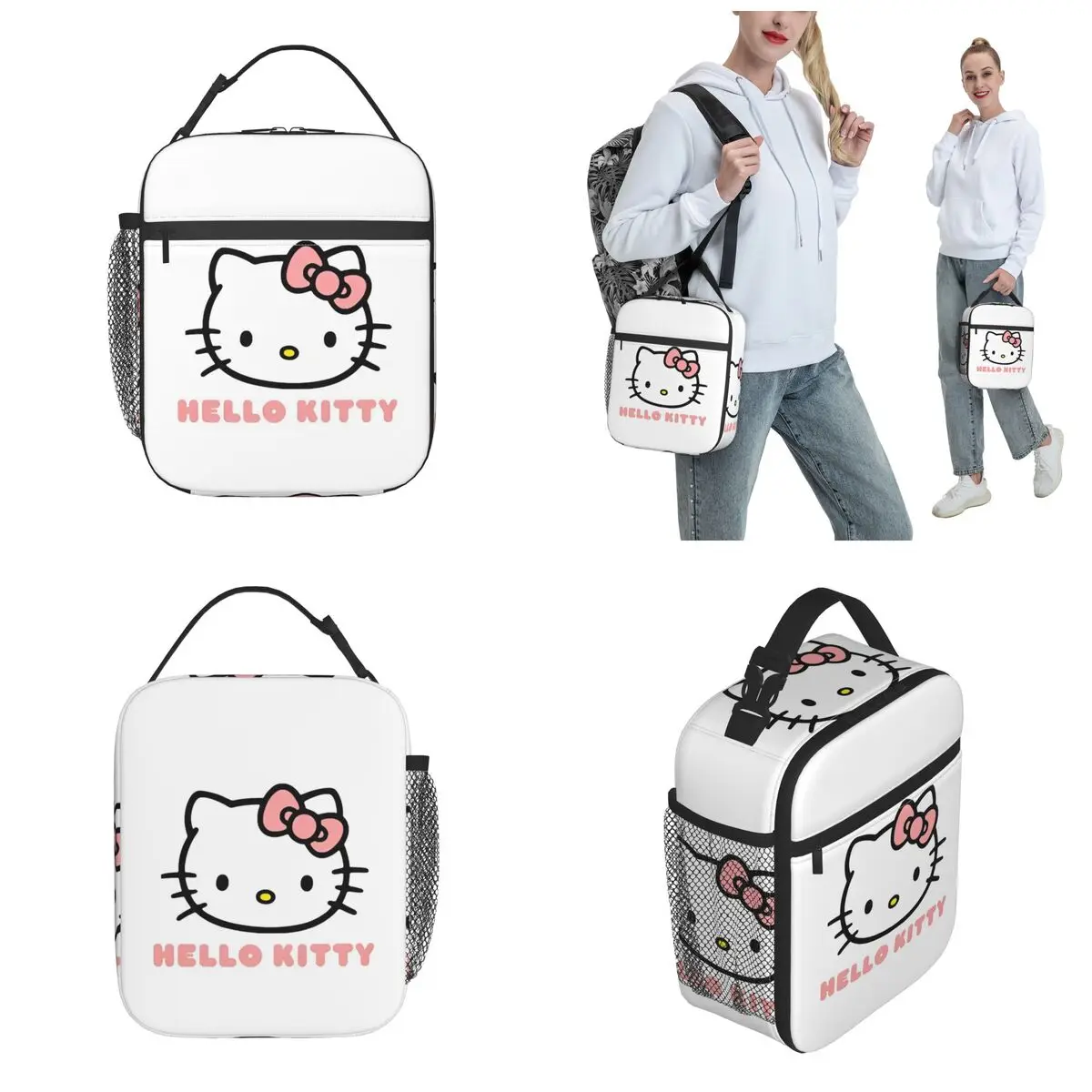 Cute Hello Kitty Logo borse per il pranzo isolate borsa termica contenitore per pasti riutilizzabile Tote Lunch Box portatile borse per la