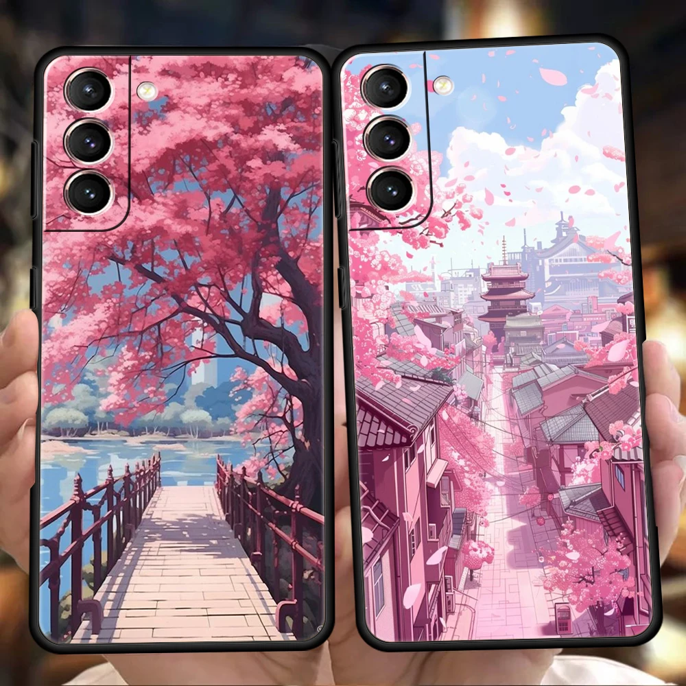 Pink Spring Cherry Blossoms Phone Case for Samsung Galaxy S24 S23 S22 S20 S21 FE Ultra S10 S10E S9 S8 Plus 5G Silicone TPU Cover