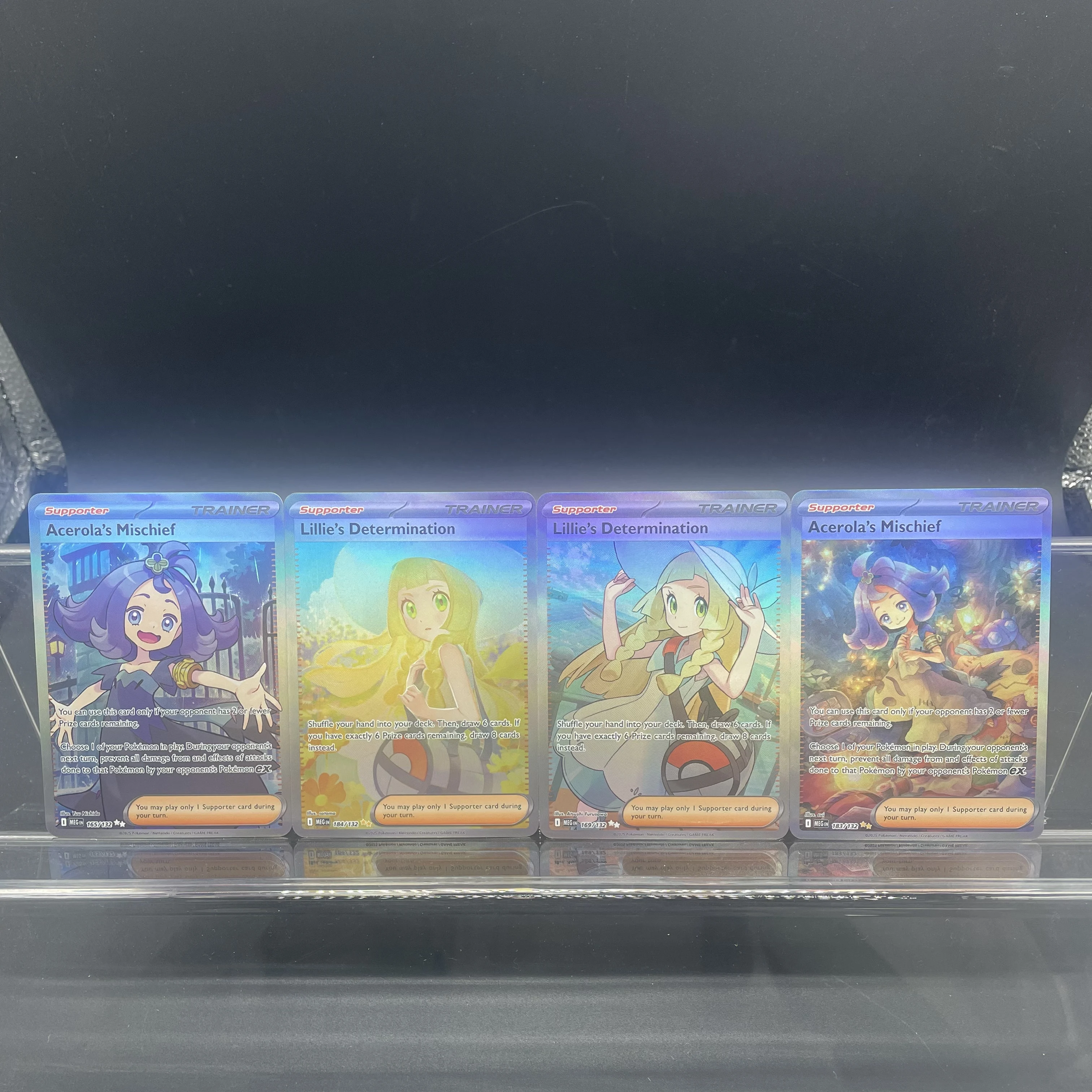 1Pcs PTCG Trainer Sun & Moon DIY Self-made Lillie's Determination Acerola's Mischief Textured Refractive Color Flash Game Card