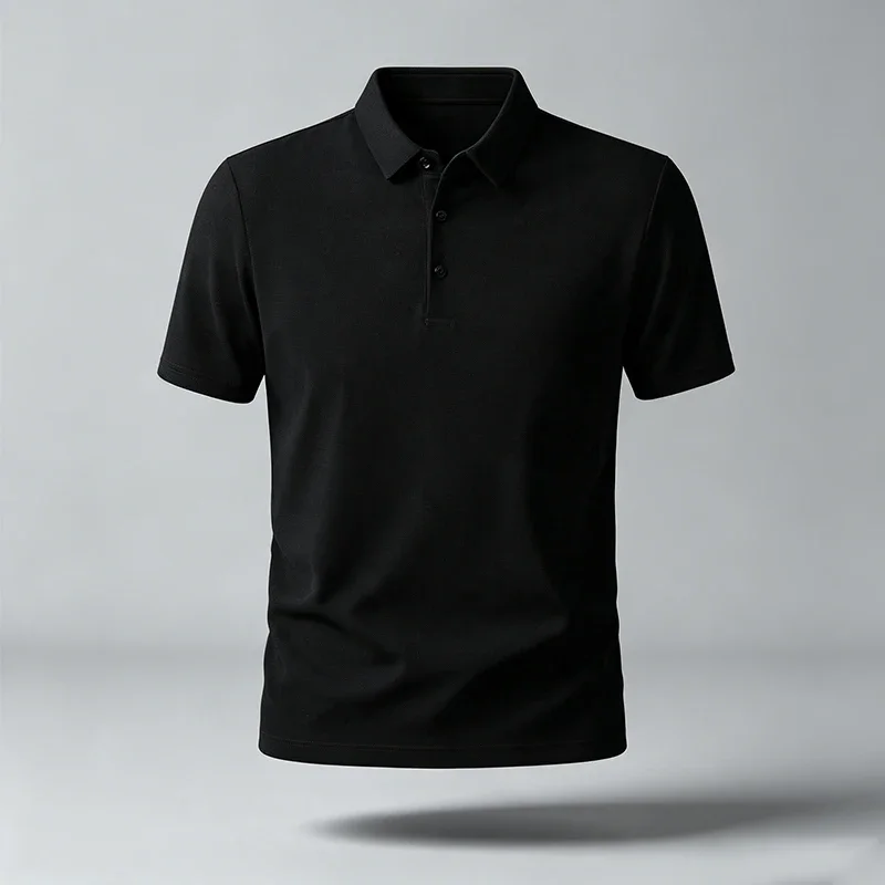 Men Minimalist Short Sleeve Polo Shirt Lapel Collar Versatile Knit Material For Everyday Urban Casual Multi‑Scenario Dressing