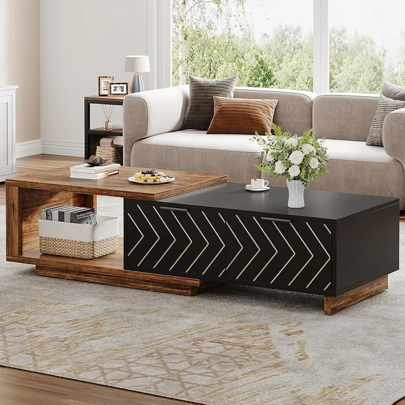 Coffee table Living room Bedroom study Notebook storage table Extensible double color coffee table