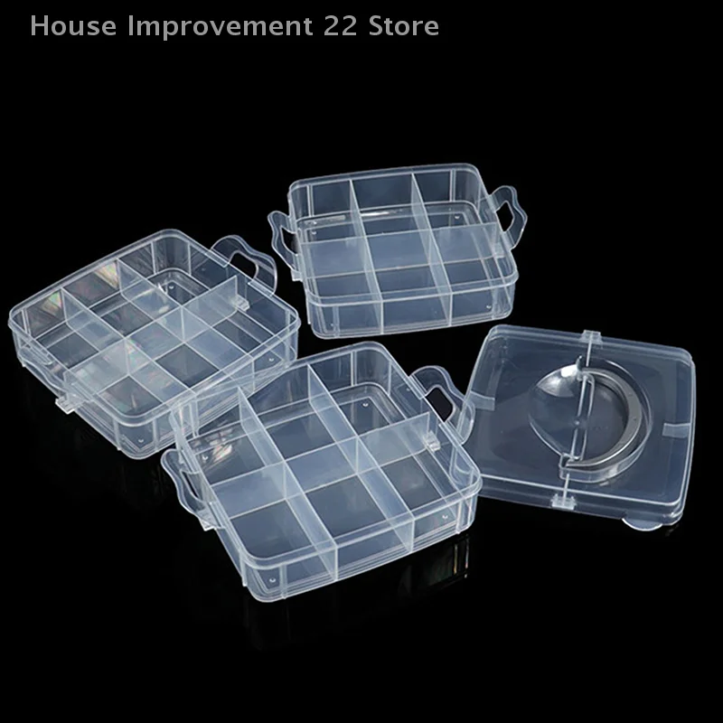 Caja de almacenamiento transparente de 3 capas y 18 rejillas, caja de herramientas de plástico desmontable, caja de almacenamiento de accesorios y juguetes, 1 ud.