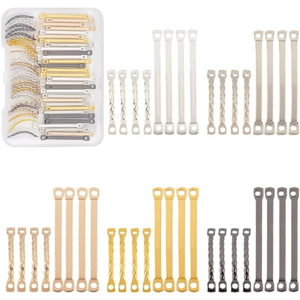 

60pcs Brass Bar Links Curved/Straight Bar Link Charms 5 Colors Jewelry Connectors 2-Hole Stick Strips Earring Connectors Metal