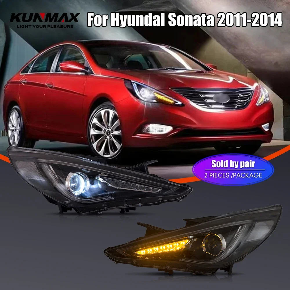 ชุดไฟหน้ารถยนต์ LED สำหรับ Hyundai Sonata ปี 2011-2014 ไฟหน้าด้านหน้าพร้อมไฟ DRL และไฟเลี้ยว แบบเสียบปลั๊กใช้งานได้ทันที