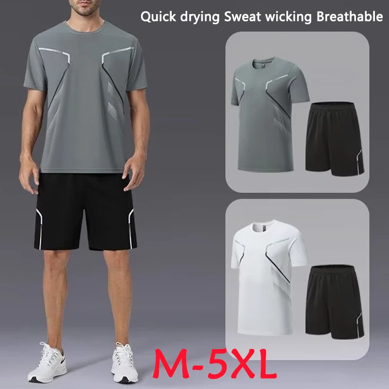 Conjunto de camiseta e shorts respirável masculino e feminino, camiseta casual de corrida, terno esportivo estampado na moda, verão, novo