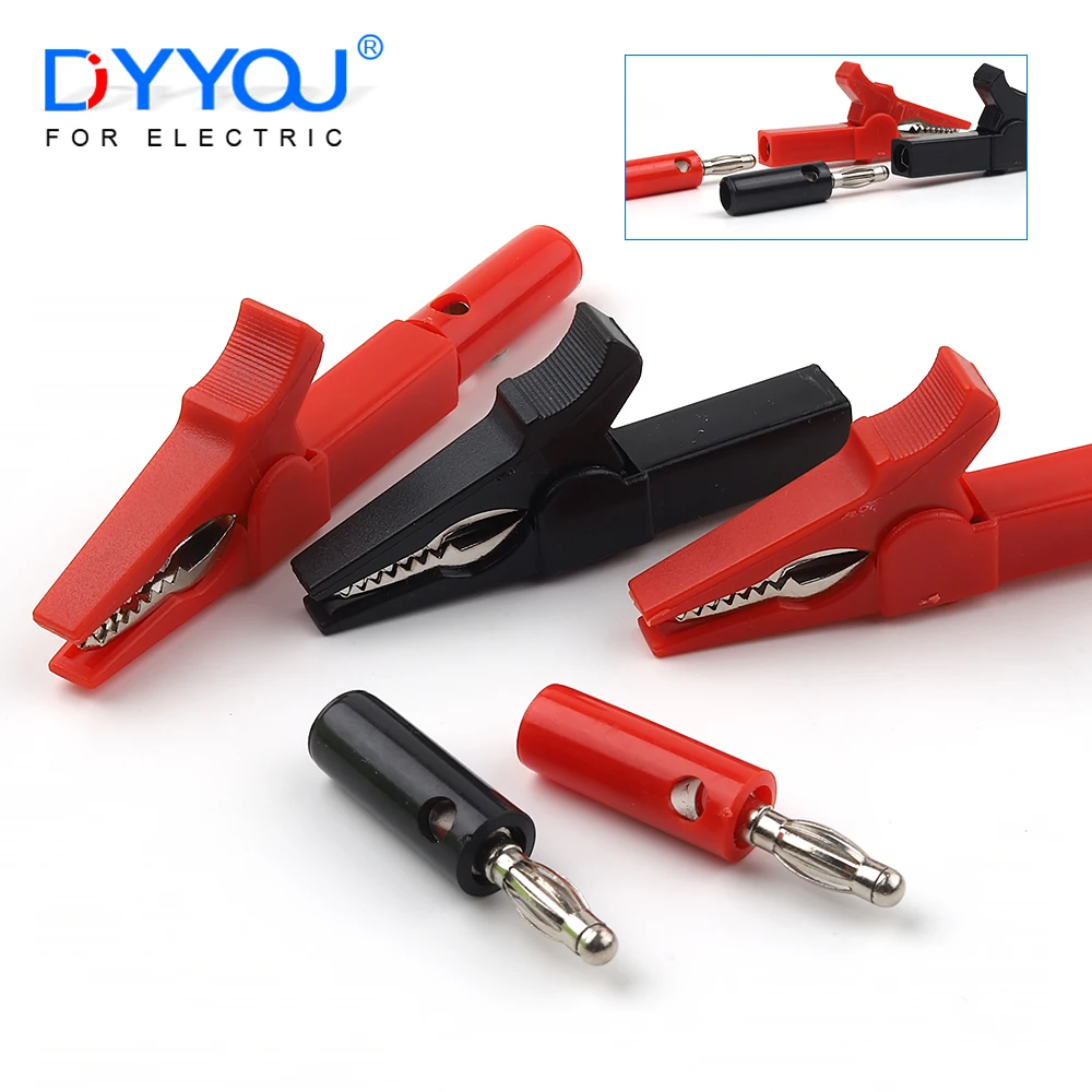 4pcs/Set 55mm Alligator Clip + Banana Plug, Test Probe With 4mm Banana Plug Cable Clips Red + Black Stonego Test Accessories