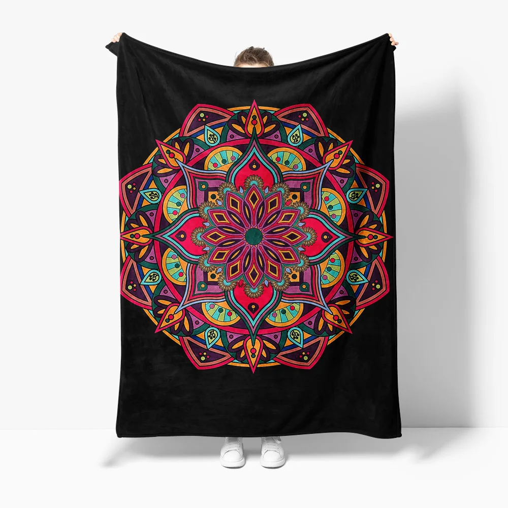 Colorful Mandala Psychedelic Geometric Print Blanket Bohemian Bedspread Abstract Floral Tapestry Vibe Blanket