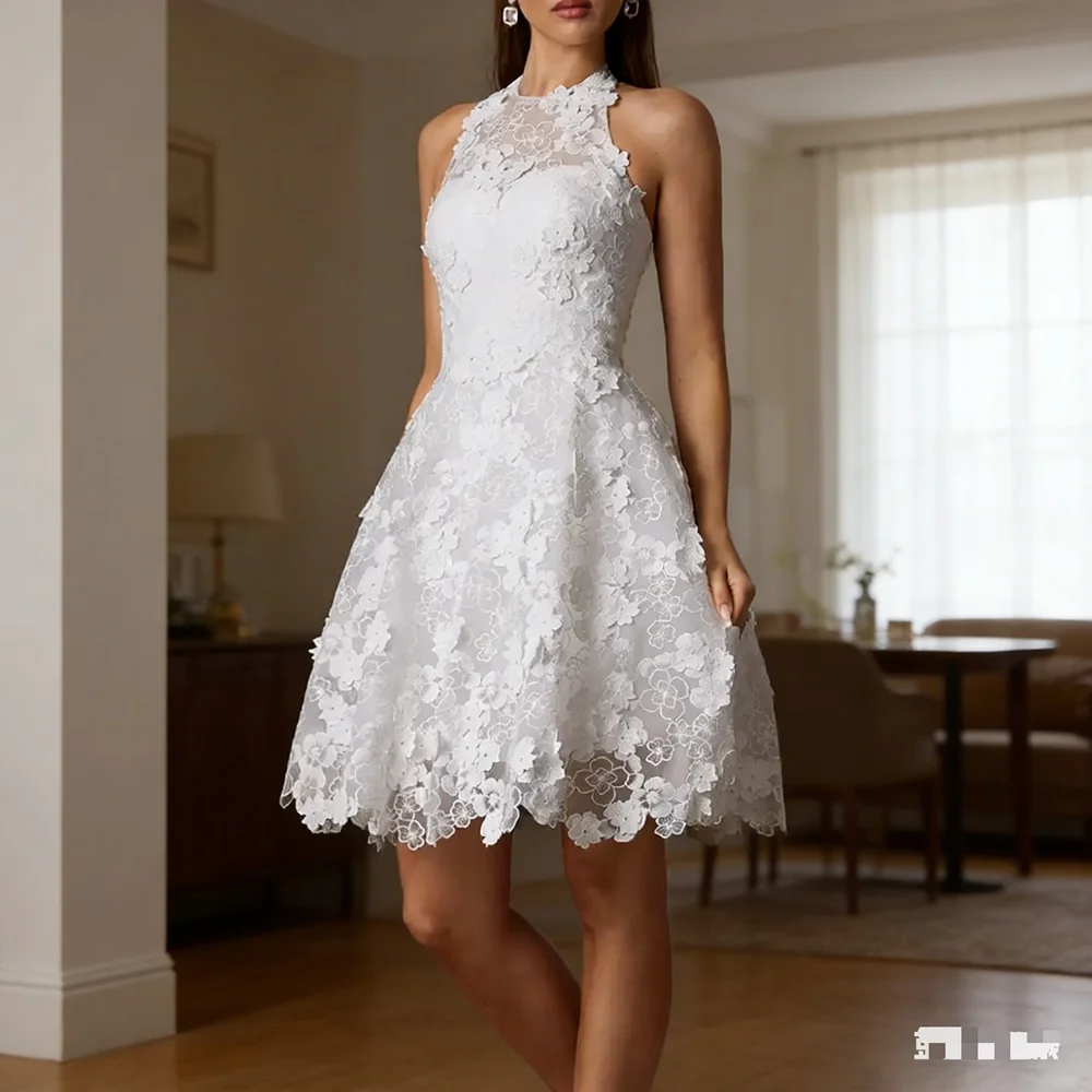 

Customized Elegant Lace Short Wedding Dresses Halter Above-Knee A-Line Brides Dress Women Vestidos De Novias Gowns 2026