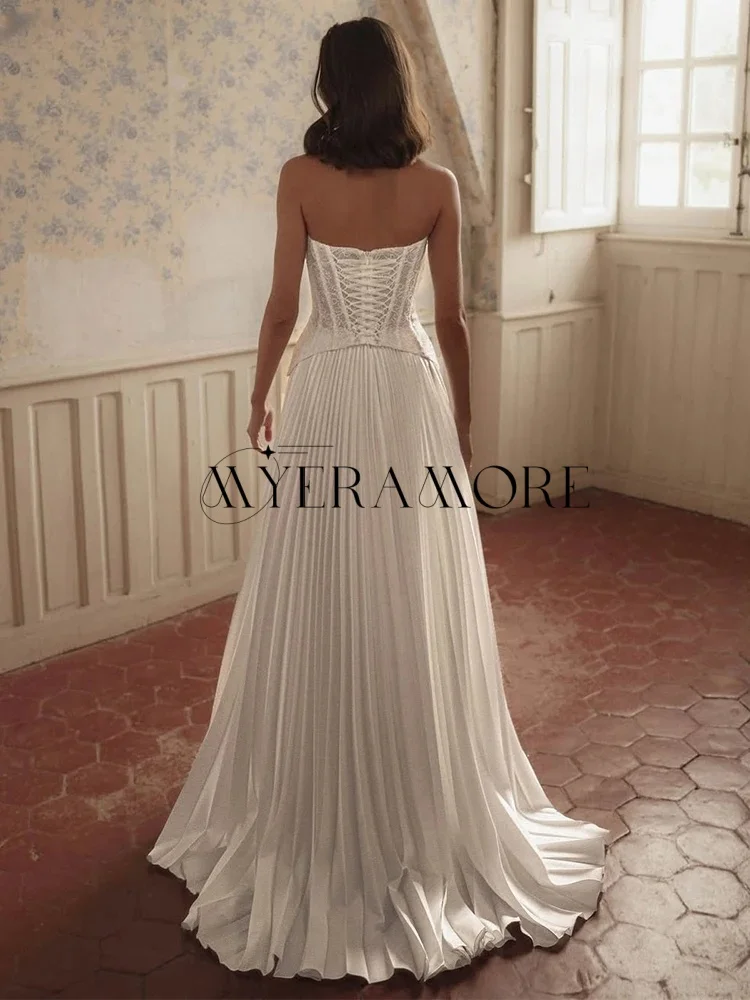 Elegante herzförmige Brautkleider, A-Linie, Schnürung, Falten, bodenlang, Brautkleider, individuell gestaltete Vestidos de Novia