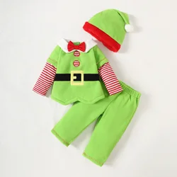 0-4Y  Baby Christmas Clothes Toddler Girls Party Suit Santa Clause Tops And Pants with Hats 3 PCs  Clothing Set