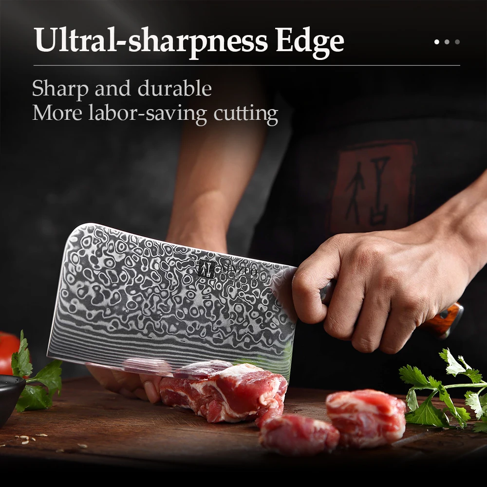 XINZUO 6.5\'\' Chopper Bone Knife Damascus Steel Kitchen Cutlery Chop Bone Fish Slicing Chinese Cleaver Meat  Nakiri Chef Knife