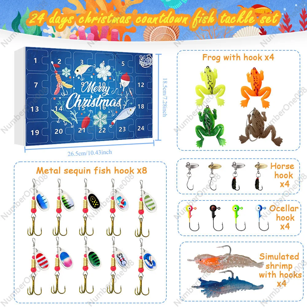 24 Countdown Christmas Fishing Set, Fishing Lovers, Advent Calendar Blind Box Creative Gifts