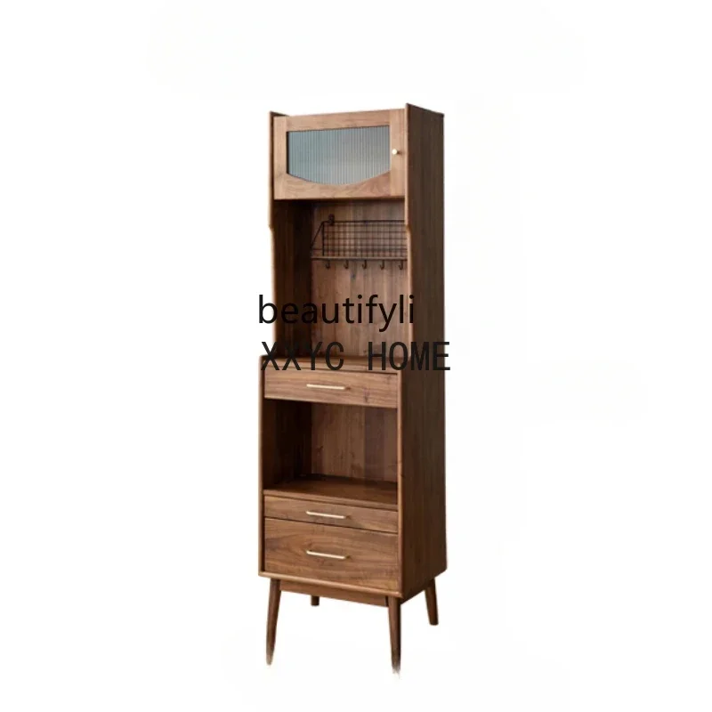 

North America Black Walnut Solid Wood Sideboard Japanese Simple Clothes Closet Living Room High Cabinet Narrow