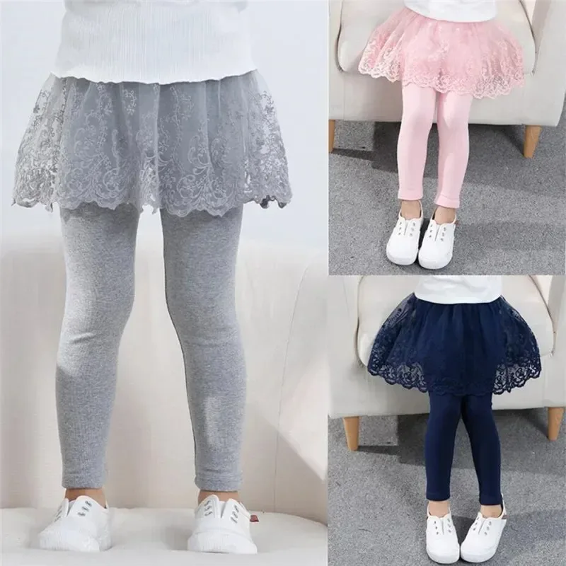 Children Leggings Baby Girls Cute Lace Princess Legging Skirt Spring Autumn Solid Color Cotton Kids Trousers