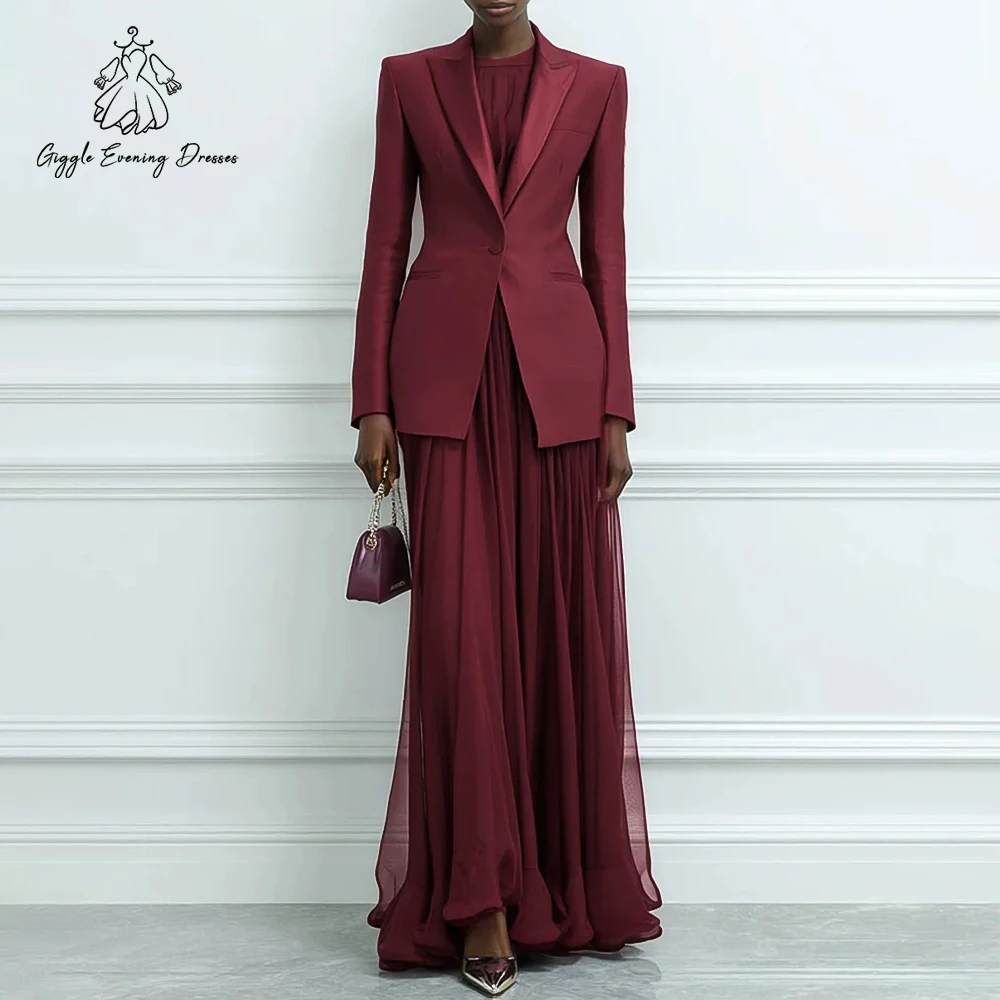 

Giggle бордовый блейзер вечерние платья комплект шифоновое платье макси с круглым вырезом и длинными рукавами элегантное арабское вечернее платье по индивидуальному заказу