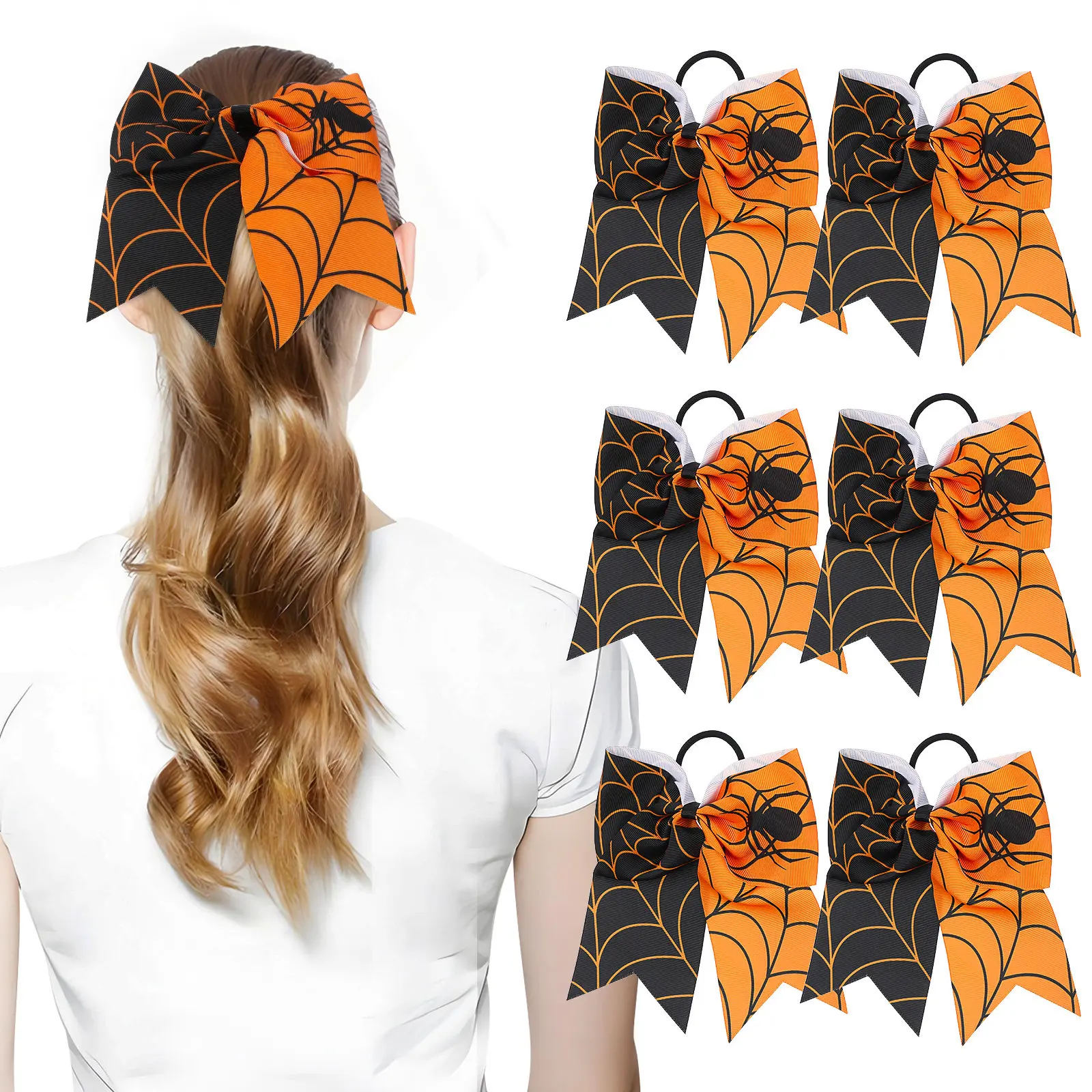 

6Pcs Bow Hair Ties Halloween Hair Accessories Elastic Ponytail Holders for Women Girls Daily Wear Party Outfit Matching