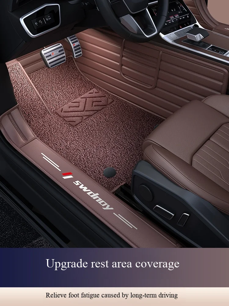 Full Surround Double Layer Car Floor Mats PU Leather Base Nano Fluff Top Mat Door Sill Coverage Anti-Wear Auto Foot Liners