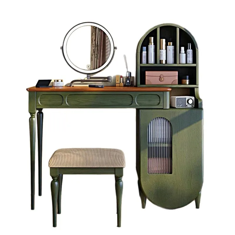 Solid wood dresser, master bedroom new French retro dresser, green telescopic dresser and chest integrated