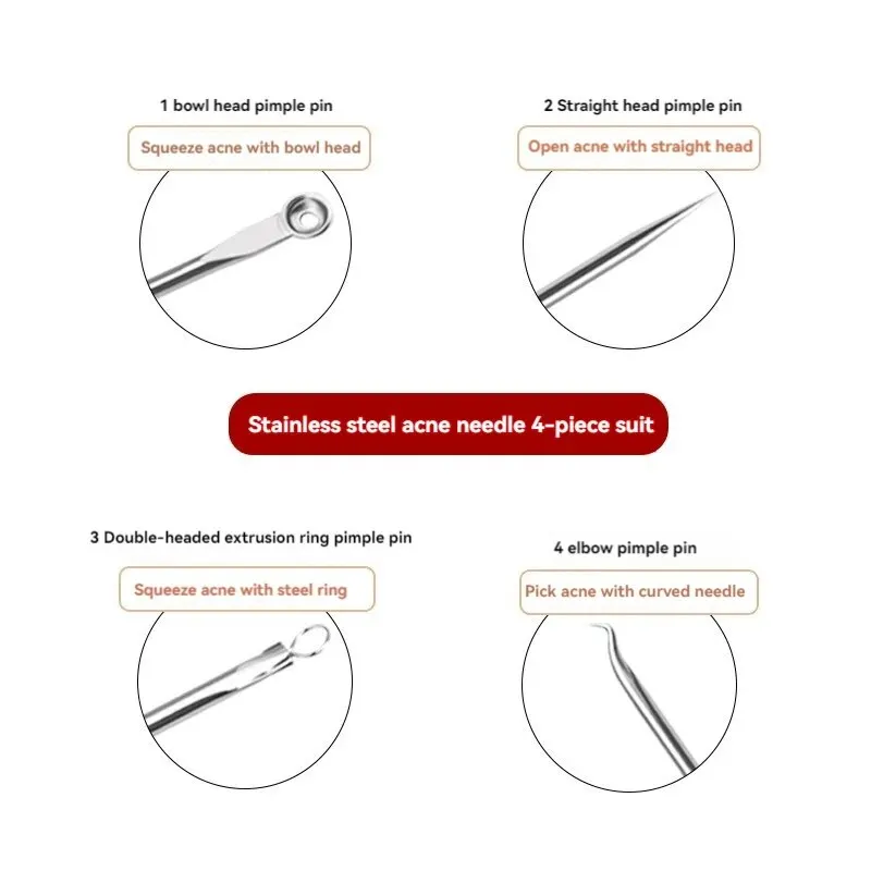 مجموعة أدوات إزالة الرؤوس السوداء لحب الشباب مكونة من 4 قطع - منظف المسام من الفولاذ المقاوم للصدأ، أدوات العناية بالبشرة، مزيل حب الشباب بخطاف إبرة التنظيف العميق