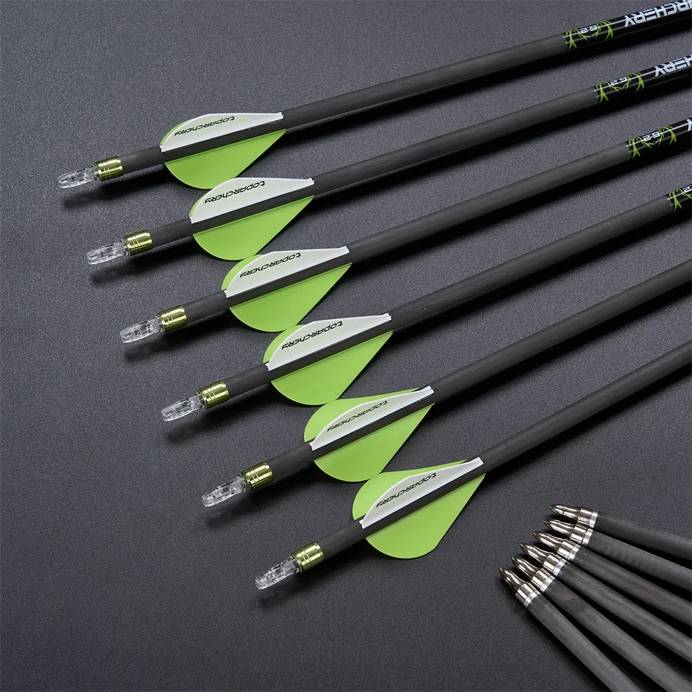 

6/12pcs 31.5'' Pure Carbon Arrow ID6.2mm Spine 300/350/400 Archery Arrow with Explosion-proof Ring for Outdoor Shooting Sports