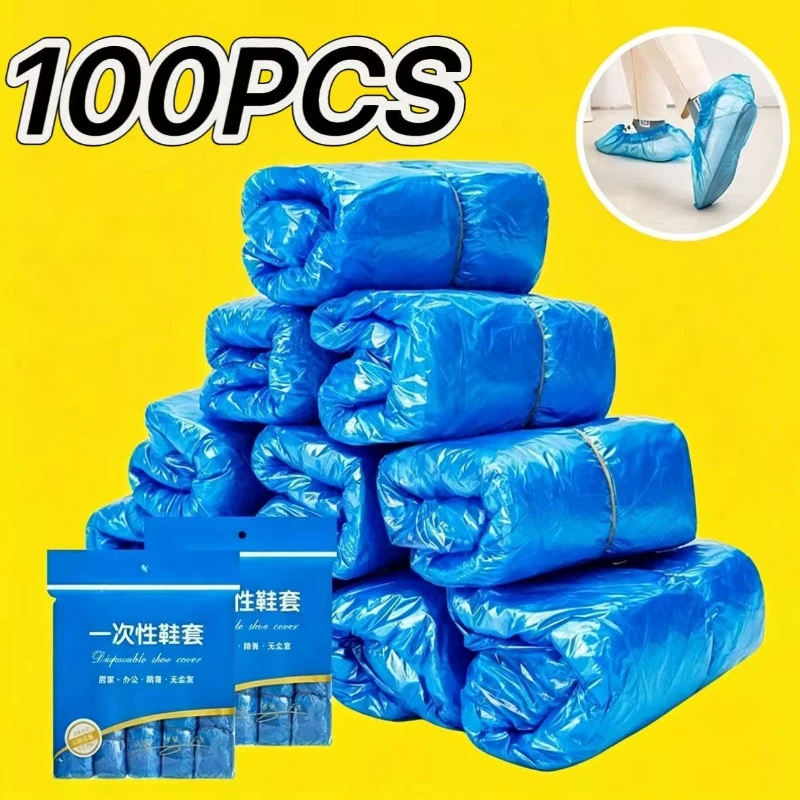 100Pieces Disposable Plastic Shoe Covers Waterproof Non-slip Overshoes Rain Mud Proof Boot Covers For Home Outdoor Cleaning