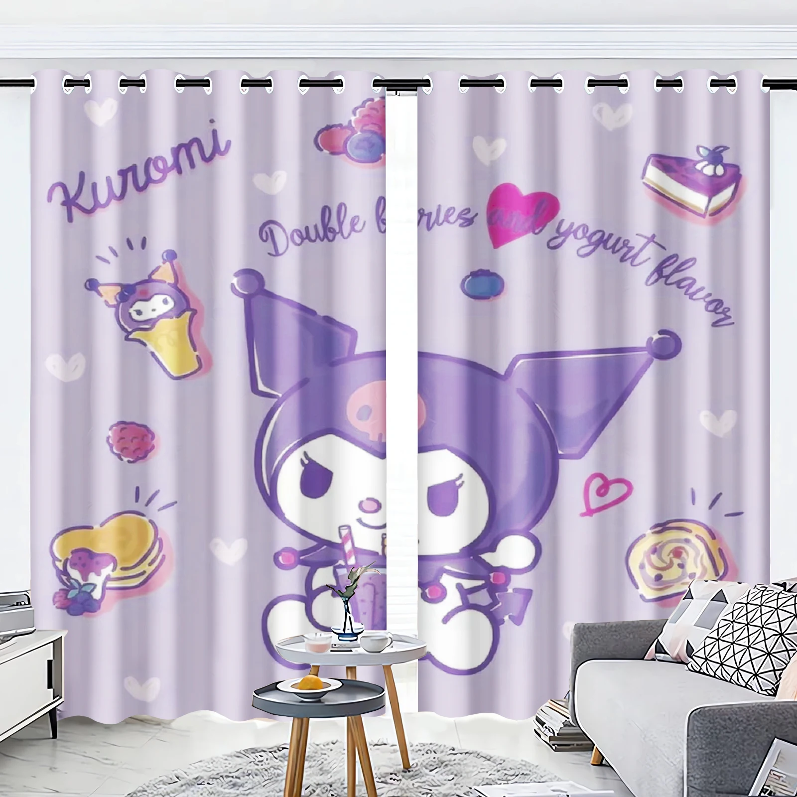Kuromi Sanrio Cartoon Curtain, Home Blackout, Animated, Suitable for Cute Girls Bedroom, Kids Gifts, Room Decoration