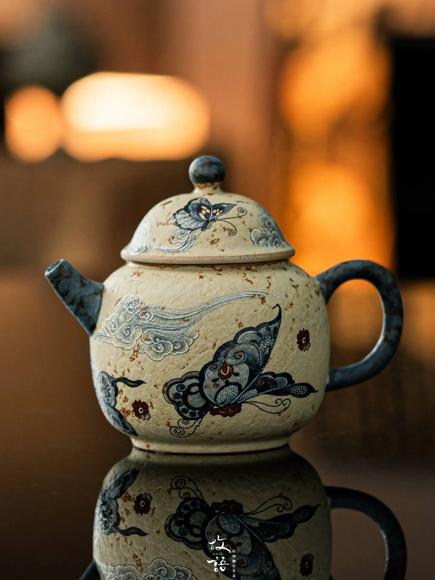 Hometown Flint Red Dunhuang Mengdie Ceramic Teapot Xishi Household Kung Fu Tea Set Single Pot Retro Gift