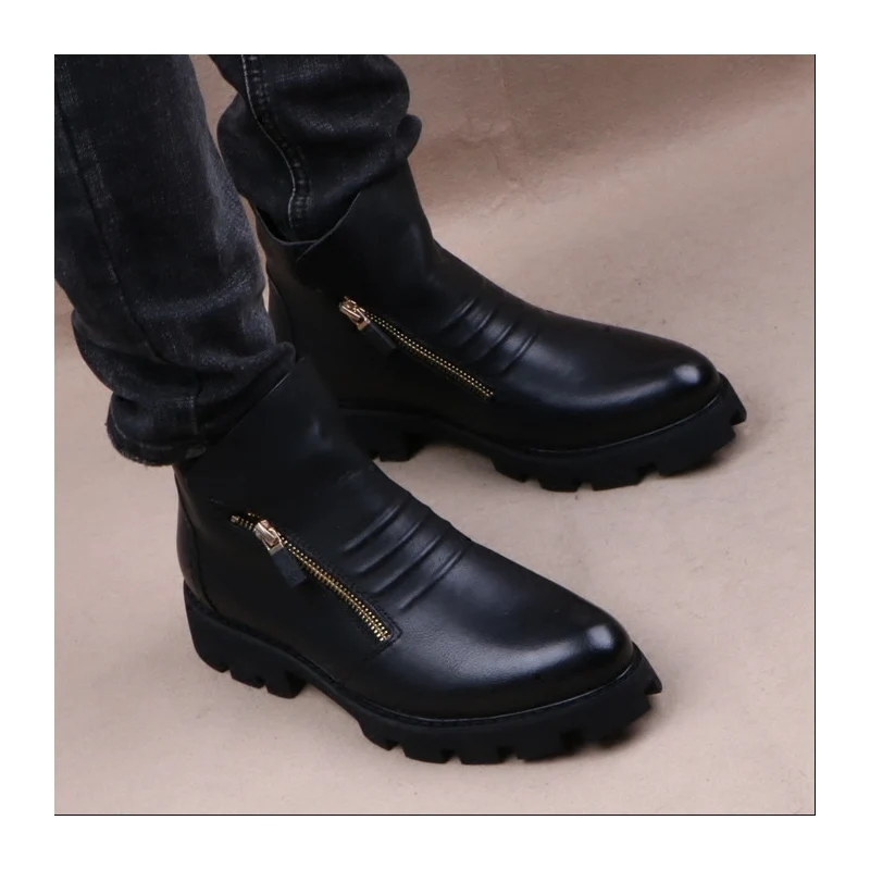 British style mens boots casual genuine leather shoes black platform boot cowboy ankle botas masculinas short botines hombre man