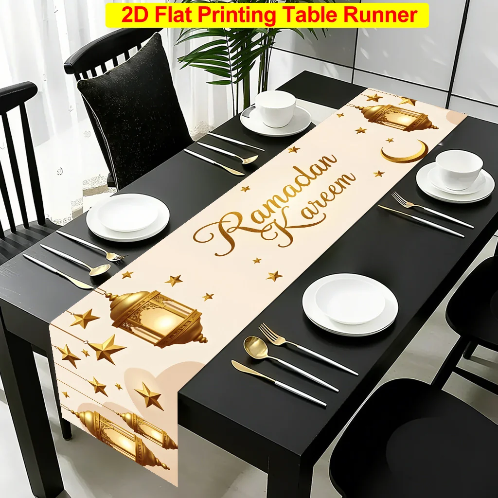 1Pc Ramadan Kareem Themed Table Runner Islamic Holiday Dinner Anti-Stain Long Tablecloth