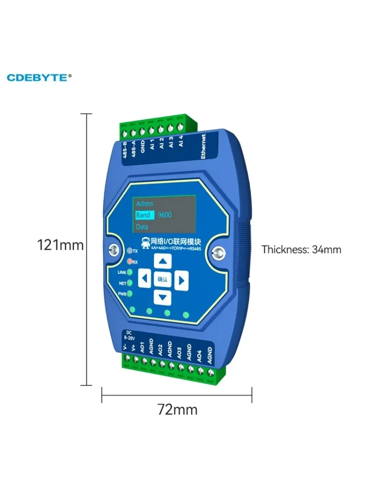 Moduł sieciowy I/O AI/AO/DI/DO 0-20mA/4-20mA RJ45 RS485 CDEBYTE Seria ME31 DC 8-28V Modbus TCP/RTU Bramka Modbus OLED — zdjęcie produktu 7