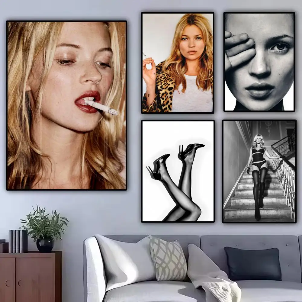Sexy Model K-Kate Moss Painting Calligraphy Modern Canvas Poster Wall Art Aesthetic Bedroom Decor for Cafe Home Gift