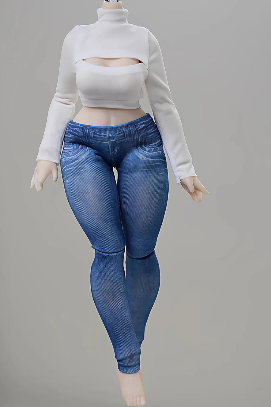【15 days shipping】1/8 Scale Female Open Chest Long Sleeves Tight Shirt High Stretch Jeans Denim Skirt Clothes Model view 6