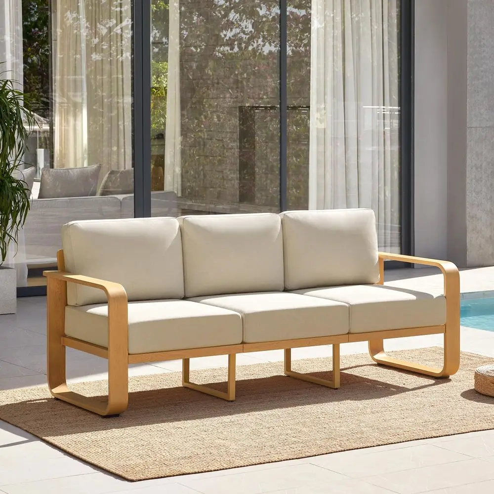 

Aluminum Outdoor 3Seater Sofa, Patio Furniture with 6.3in Thick HighResilient Cushions amp 100 Aluminum Frame, Modern Outdoor P
