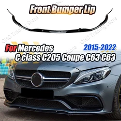 Car Front Bumper Lip Diffuser Spoiler For Mercedes-Benz C Coupe C205 C63 AMG 2015-2022 Gloss Black Body Kits Tuning
