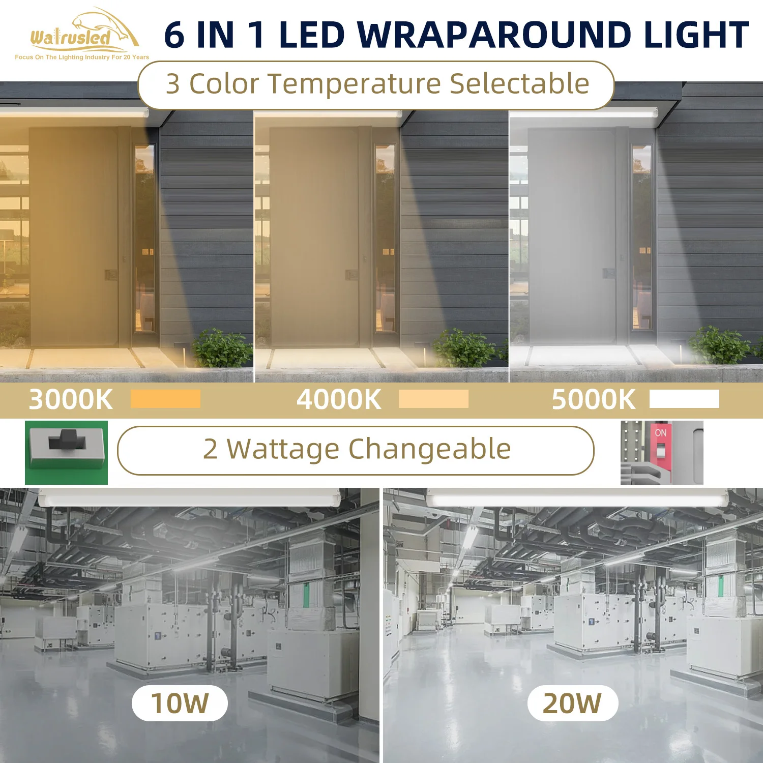 Luce per scale a striscia lineare a LED con sensore di movimento a tre livelli da 2 piedi con telecomando 20W 2500lm 3/4/5000K, plafoniera per negozio dimmerabile ETL