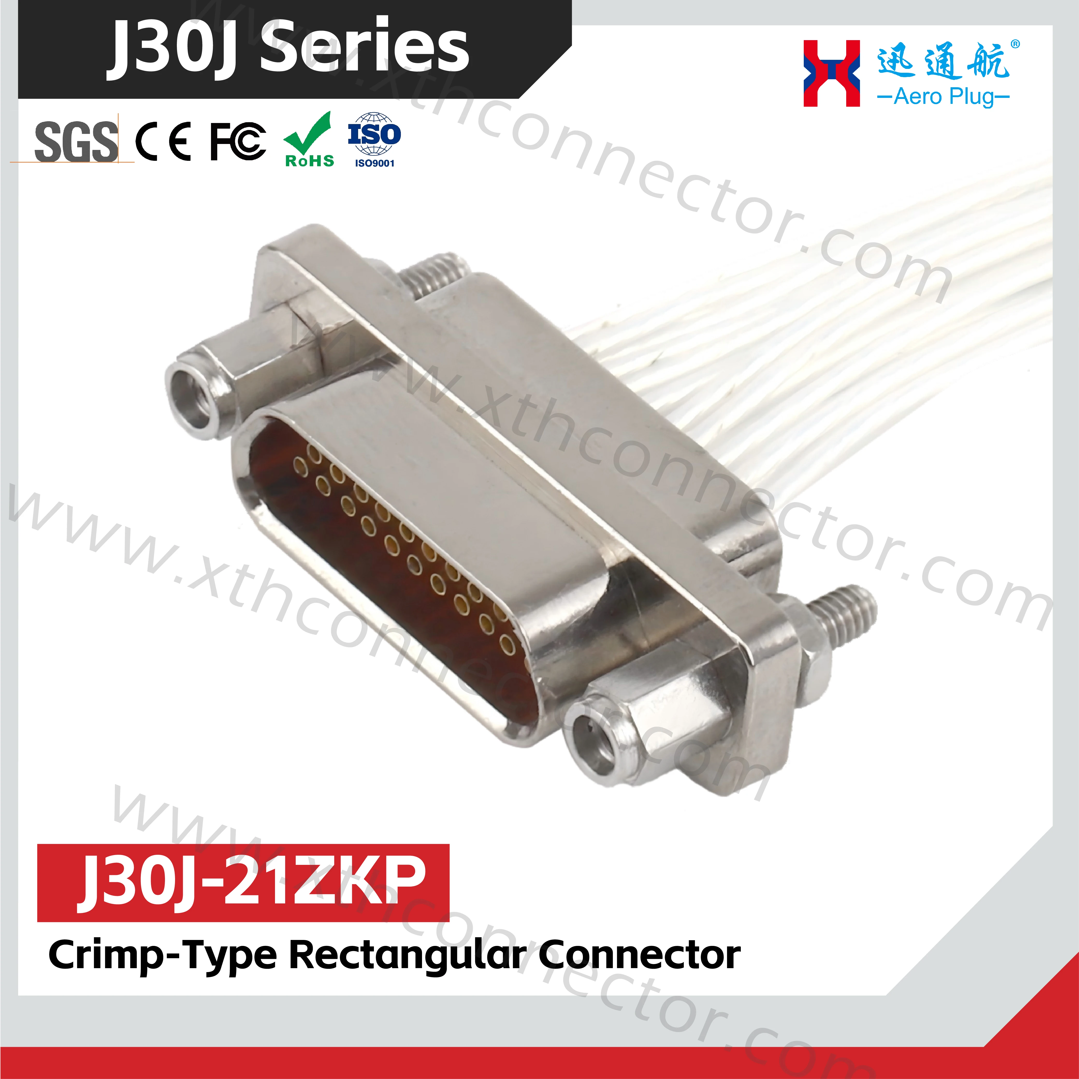 J30J 21 Pin Micro D Rectangular Connector Crimp Type J30J-21TJL/ZKP Aviation Aerospace Electrical Plug Socket High Density