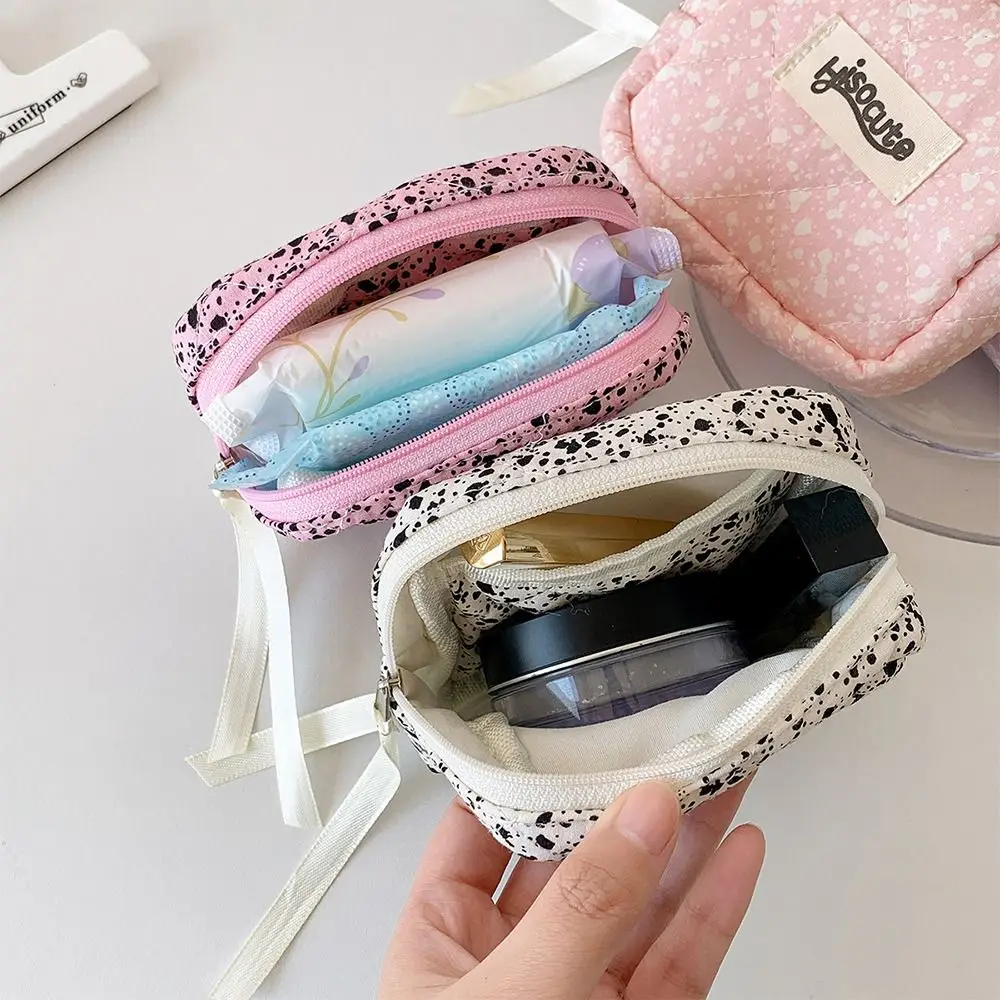 Cute Ink Splash Small Makeup Bag Quilted Coquette Sanitary Napkin Organizer Bag Zipper Cotton Girls Keychain Earphone Coin Purse