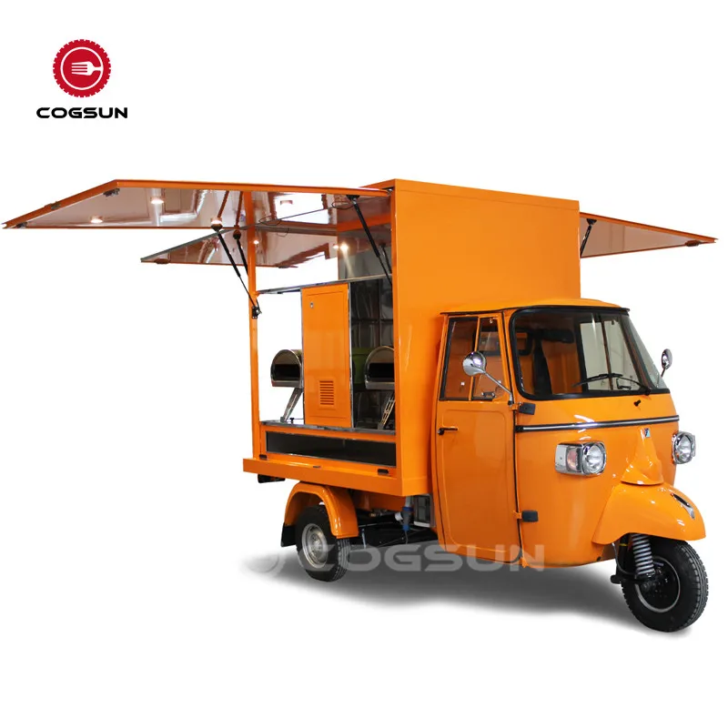Triciclo eléctrico para comida, carrito para Pizza, camión, carritos para comida de helado, Ape Piaggio con equipo, camión de comida móvil para restaurante en la azotea gratis