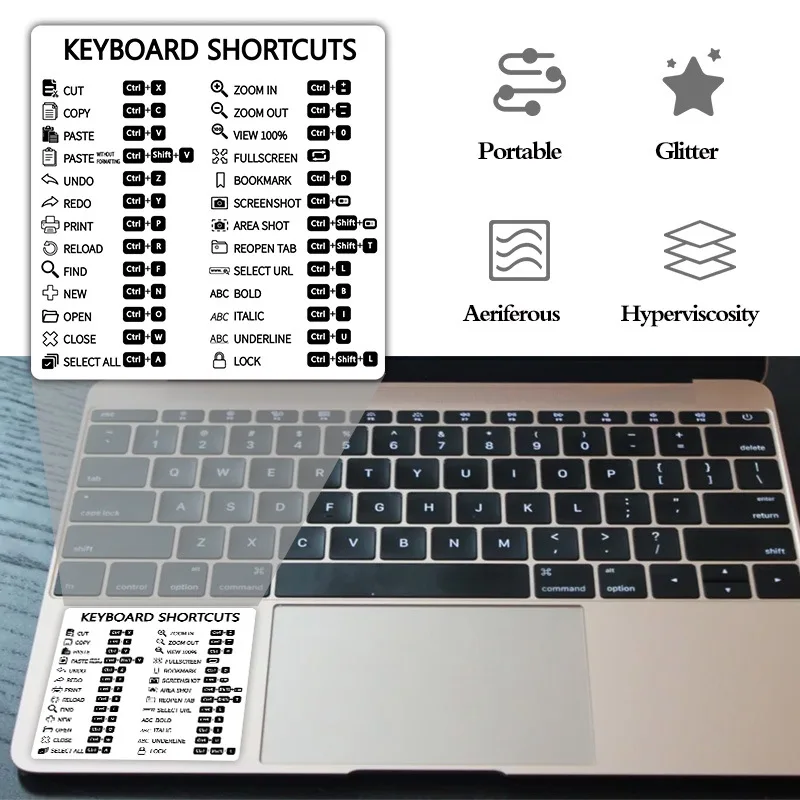 Referência Teclado Atalho Adesivo, Adesivo para PC, Laptop, Desktop, Goo