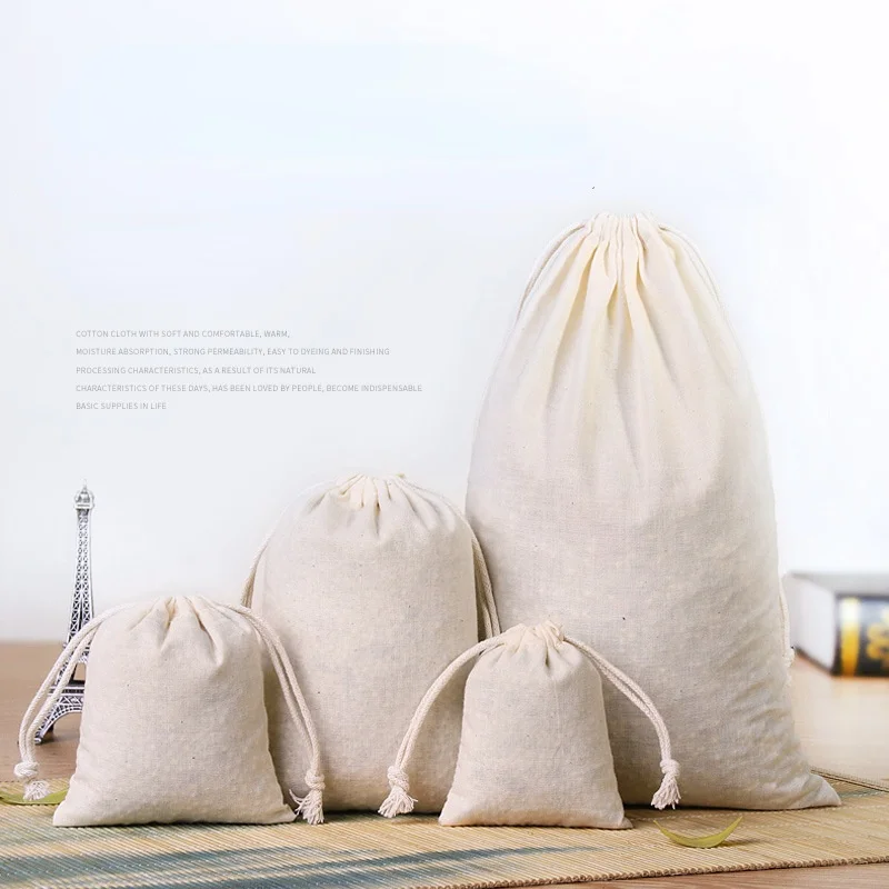 5pcs High Quality Natural Cotton Bags Linen Storage Drawstring Bags Christmas Gift Package Small Pouch Home Organize Sacks Bags