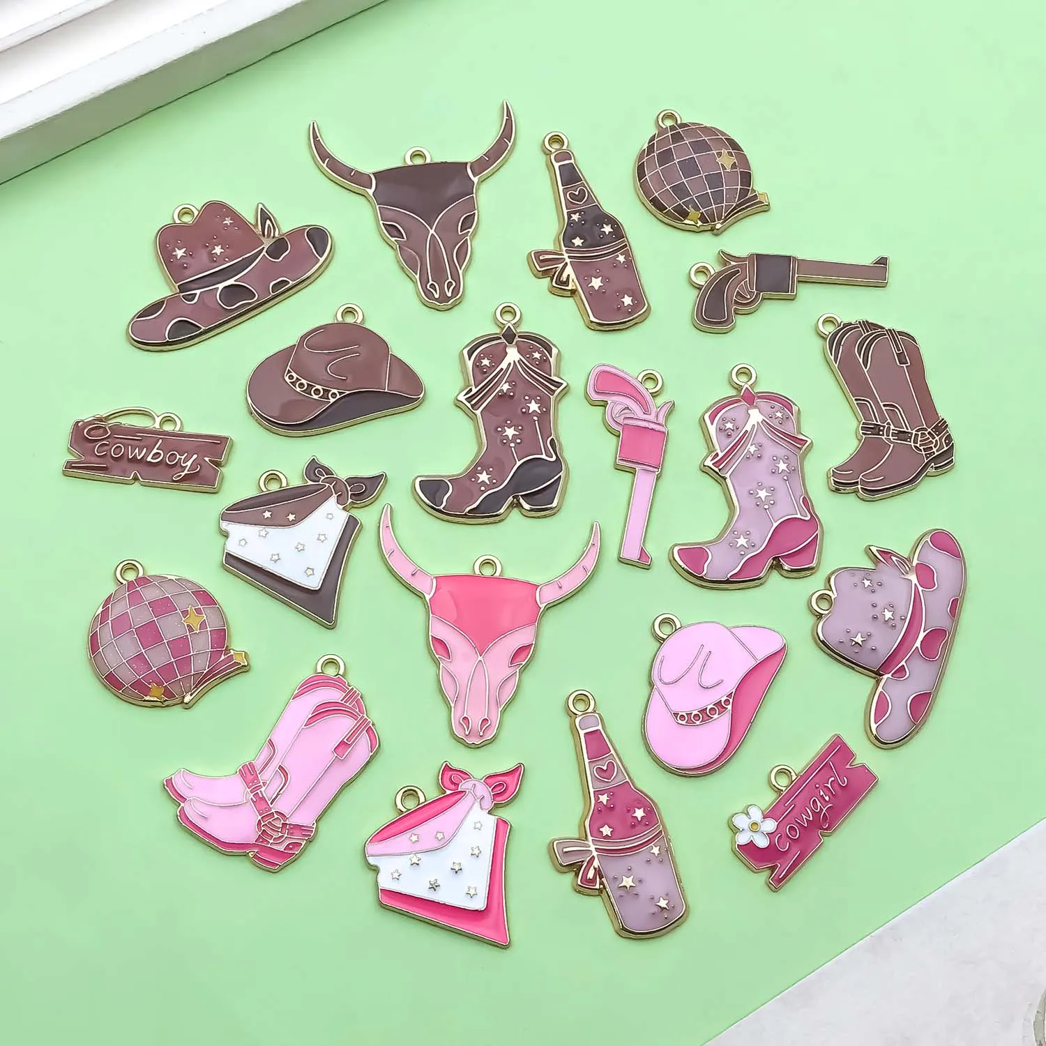 10/20pcs Enamel Western Cowboy Charms Alloy Boots, Hat, Bull Head Pendant for DIY Bracelet Necklace Jewelry Making Accessories