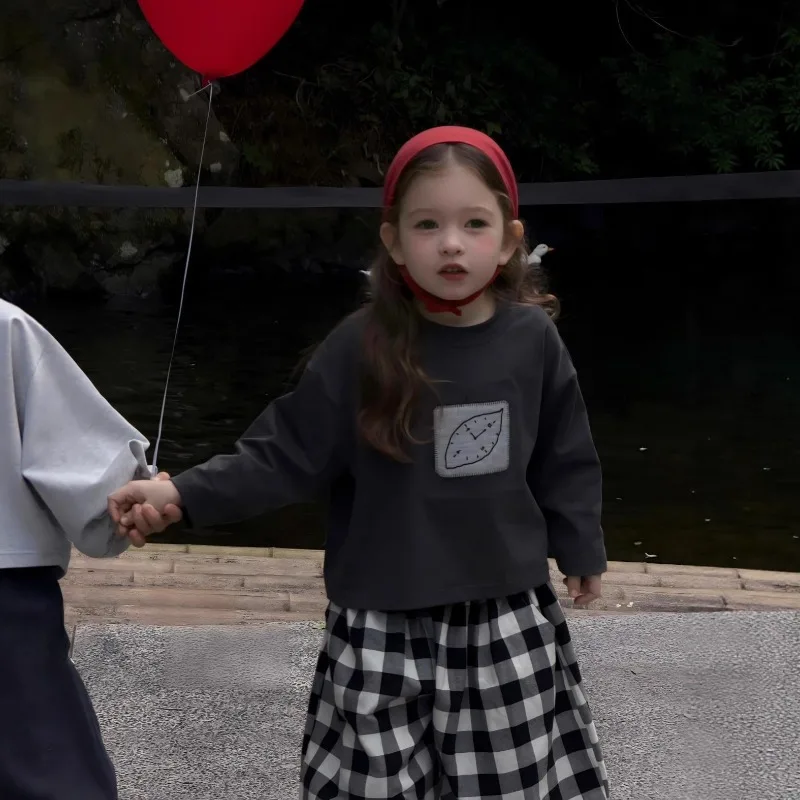 Korean Children's Clothing 2026 Spring New Children's Simple and Versatile Patch Fabric Boys and Girls Casual and Comfortable