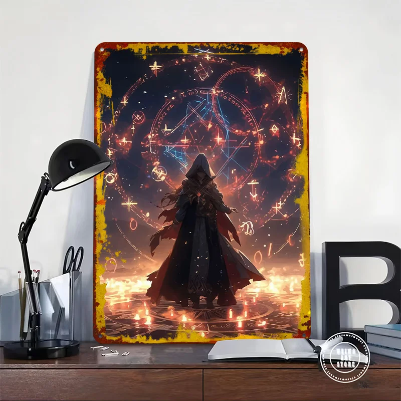 Magic Circle & Hooded Figure Printing Poster Customized Retro Wall Art Vintage Metal Signs for Fans Decoration Living Room Decor