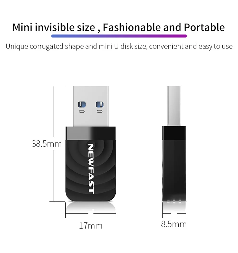 Newfast 1300Mbps USB WiFi Adapter Dual-band WIFI Reciver USB3.0 Network Card For Desktop Laptop Win7/8/10/11 MAC PC Mini Dongle