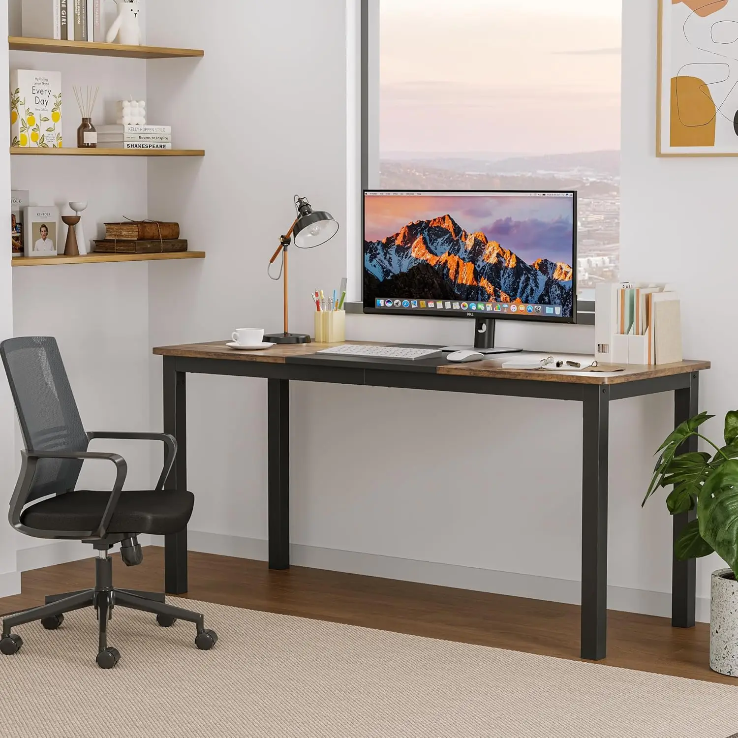 63 Inch Home Office Computer Desk, Conference Desk,Writing Desk with Black Metal Frame, for Home Dining Study Room Bedroom