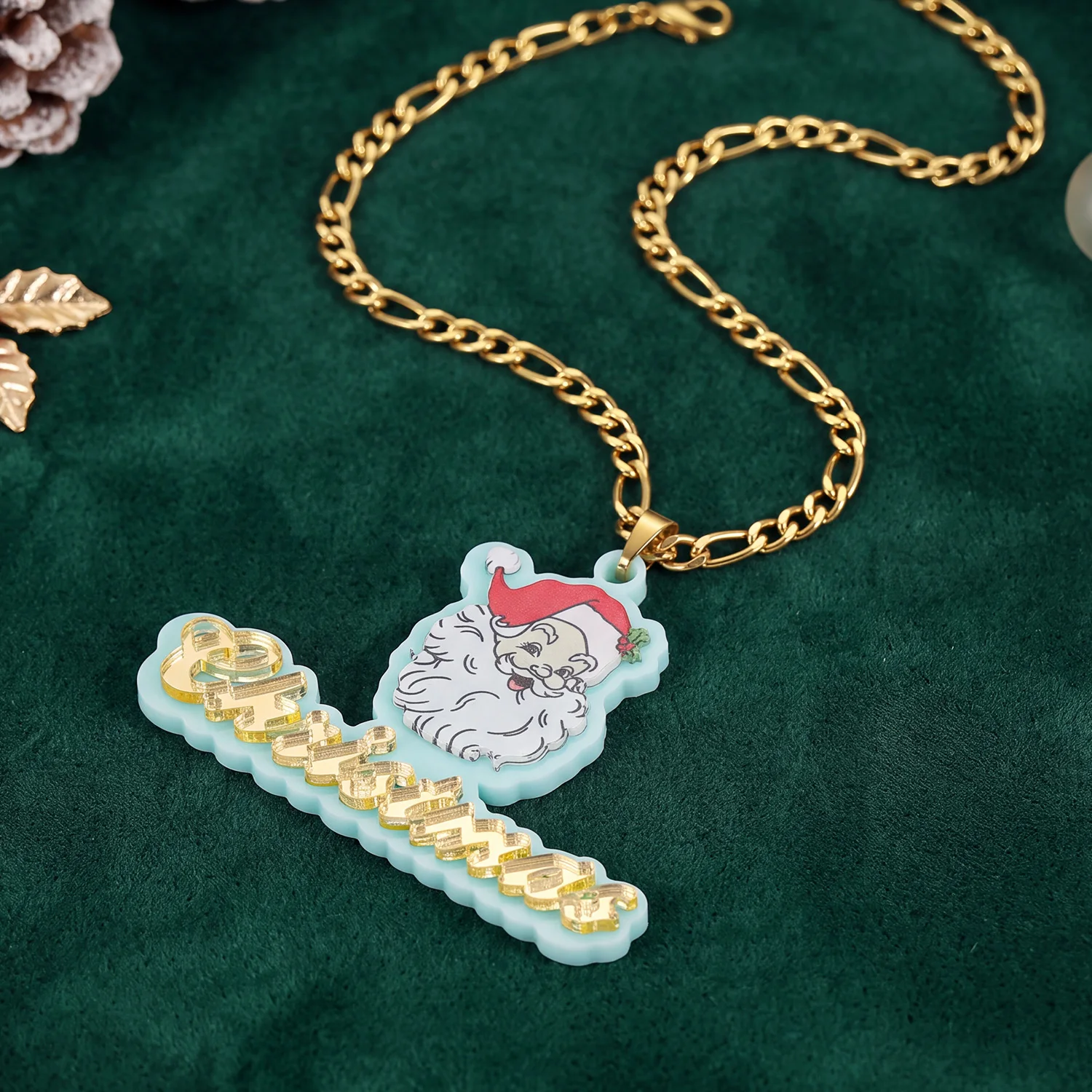 Dascusto Custom Name Necklace Personalized Christmas Santa Claus Acrylic Name plate Pendant Name Necklace Christmas Gift Women