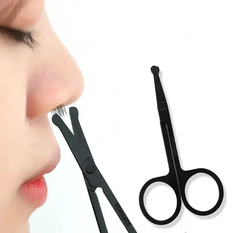 새로운 검은 코 머리 가위 스테인레스 스틸 둥근 머리 미용 트리머 헤어 트리머 휴대용 인체 공학 코 헤어 커터 도구