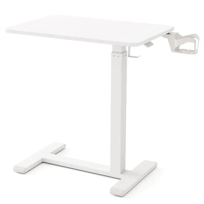 

Mobile Standing Desk Height Adjustable Overbed Bedside Table with Cup Holder-White