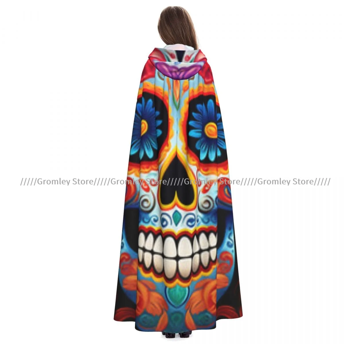 

Unisex Halloween Cloak Day Of The Dead Mexican Skull Cape Hooded Medieval Costume Witch Wicca Vampire